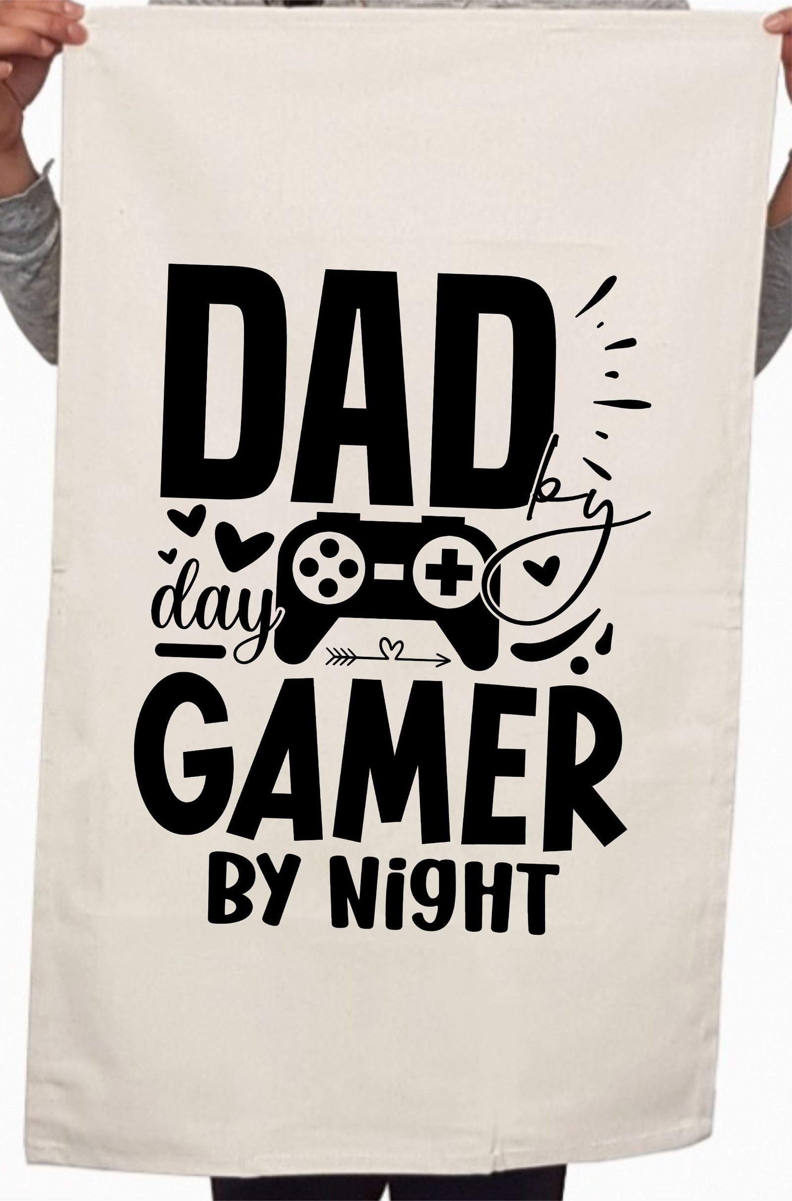 Dad by Day Gamer by Night Custom Father's Day Kitchen Table Tea Towel - Image 2