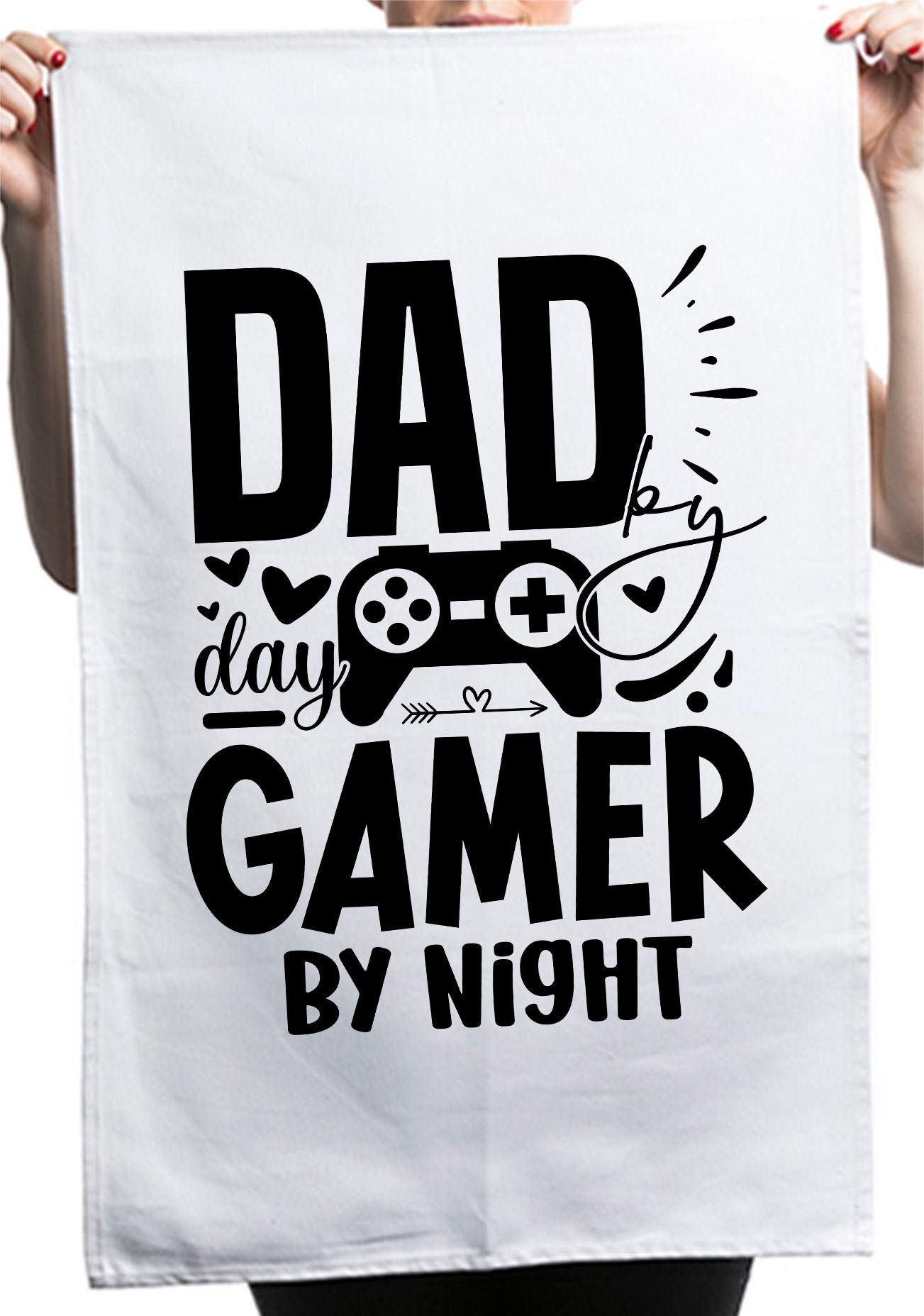 Dad by Day Gamer by Night Custom Father's Day Kitchen Table Tea Towel
