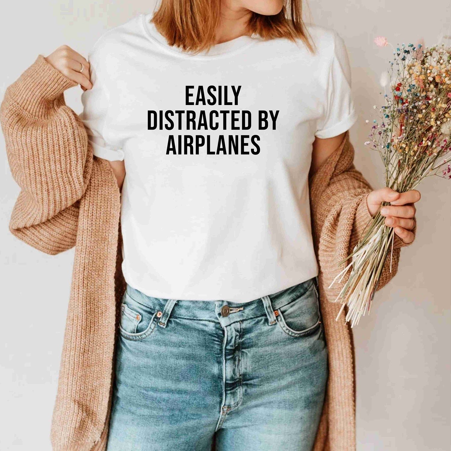 Easily Distracted By Airplanes Lover Funny Pilot Aviation Shirt Gift - Image 2