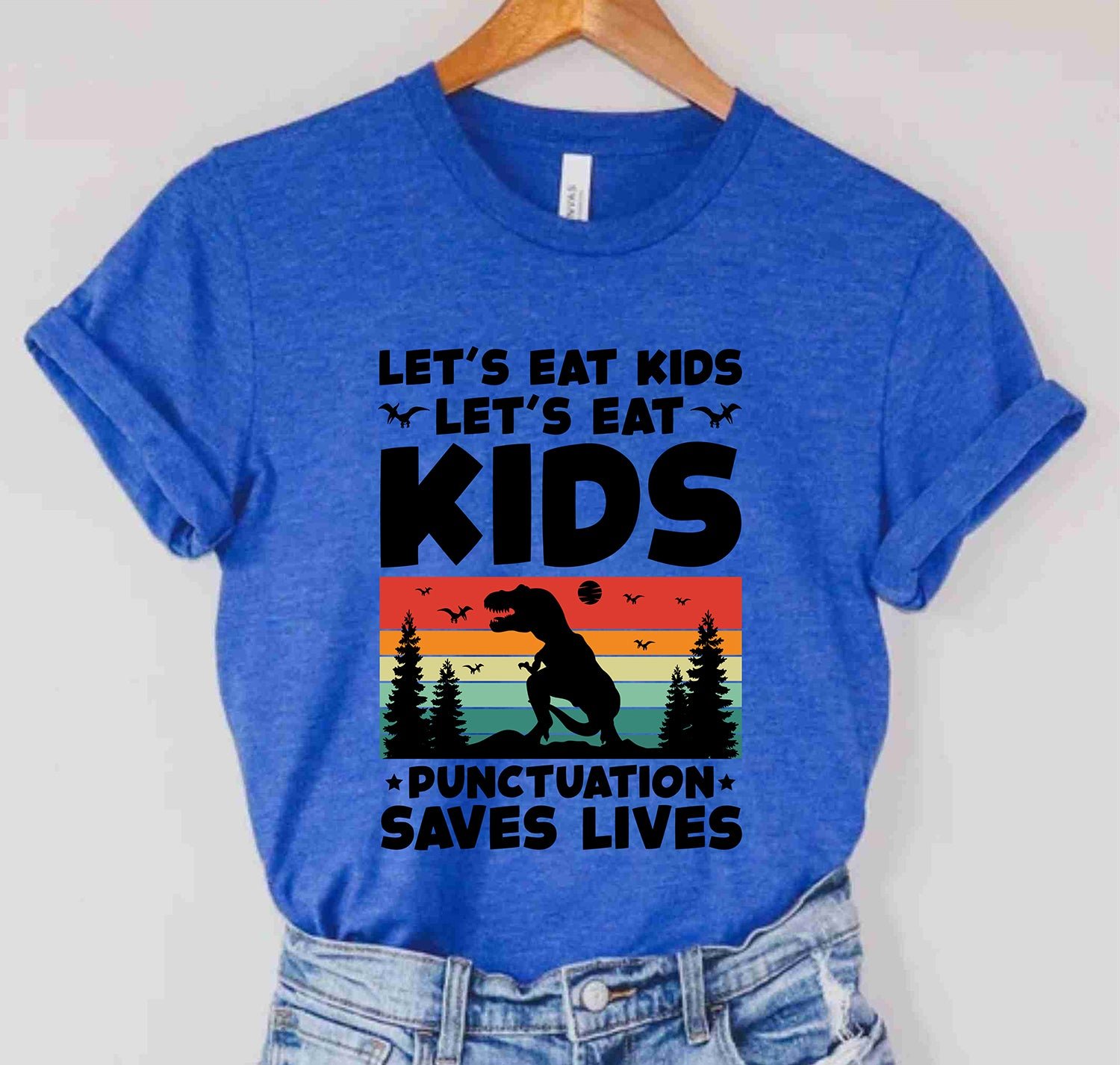 Let's Eat Kids Dinosaur Grammar Punctuation English Teacher T-Shirts - Image 2