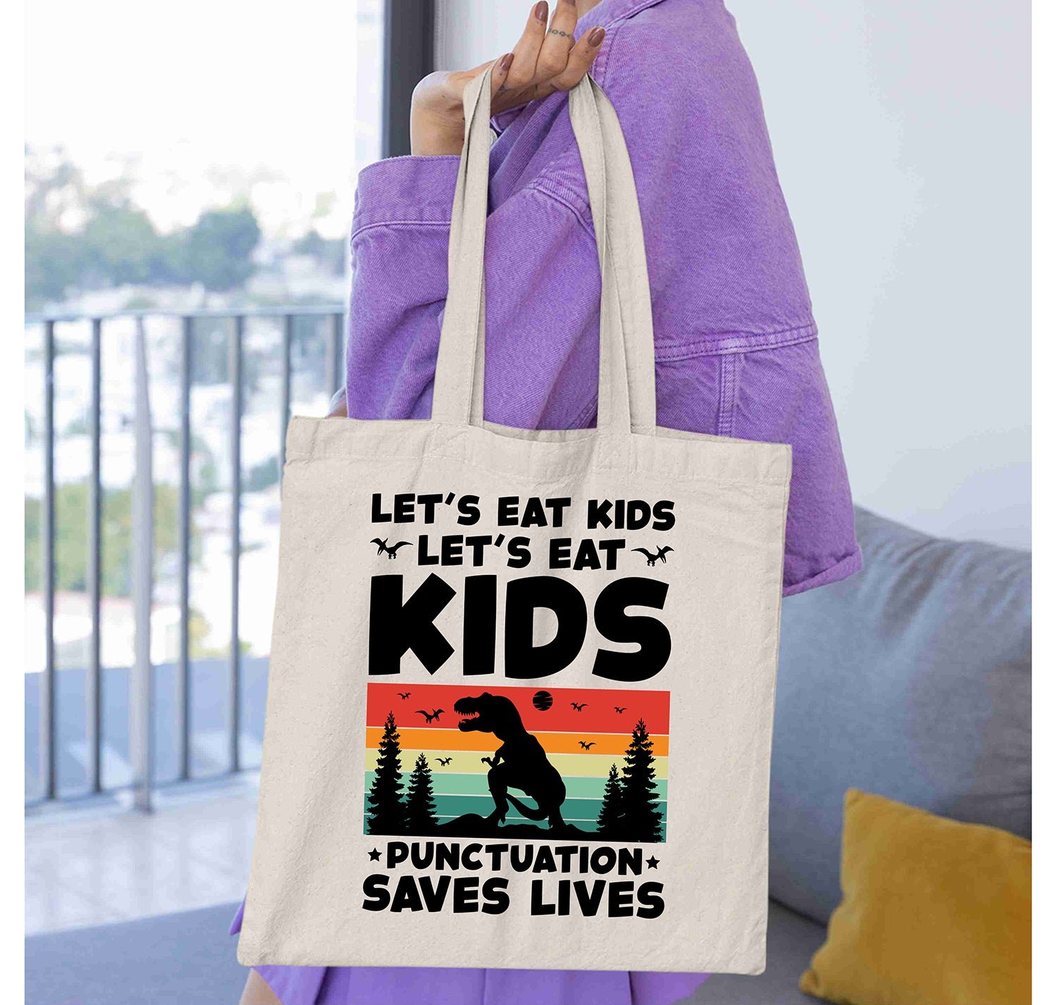 Let's Eat Kids Dinosaur Grammar Punctuation English Teacher T-Shirts - Image 5