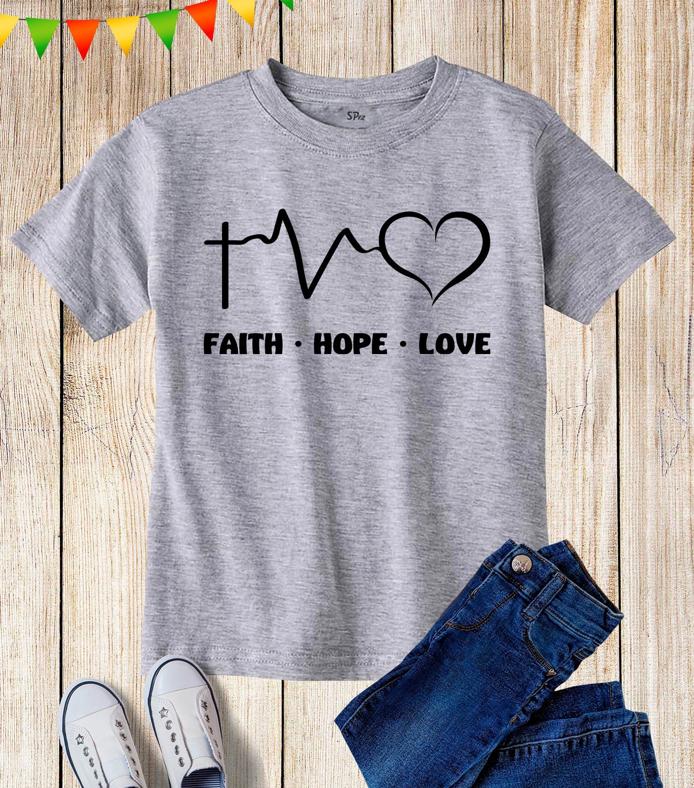 Faith Hope Love Kids T Shirt Christian Cross Church Disciple Grace