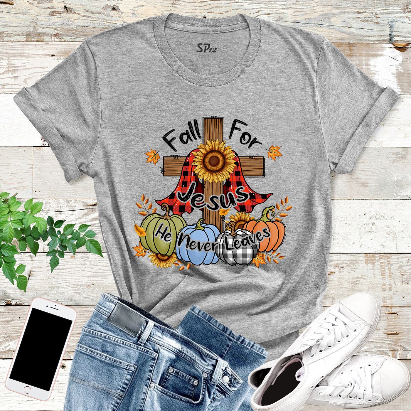 Fall for Jesus He Never Leaves T-Shirt
