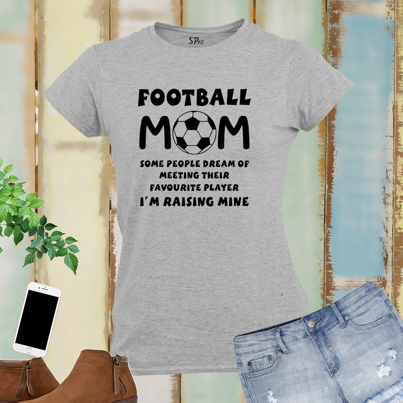 Family Women Football Mom T Shirt Soccer Raising Player