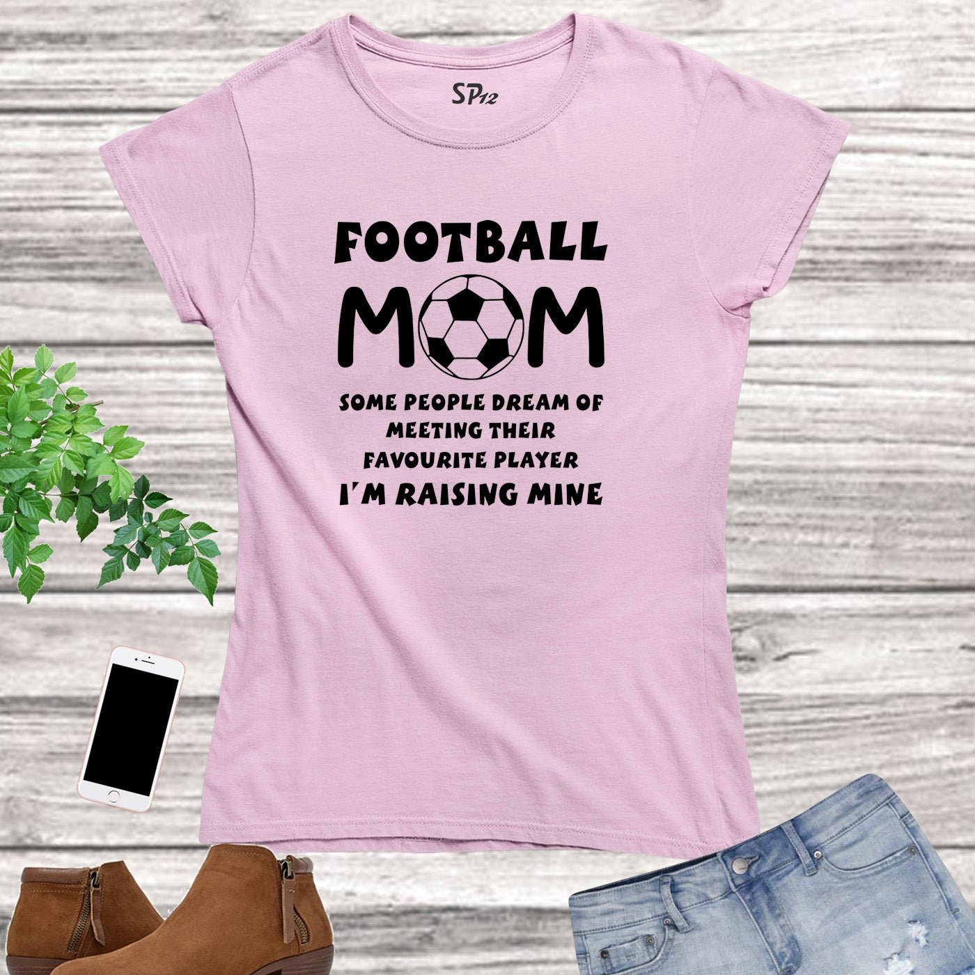 Family Women Football Mom T Shirt Soccer Raising Player