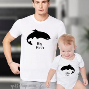Father Daddy Daughter Dad Son Matching T shirts Big Little Fish