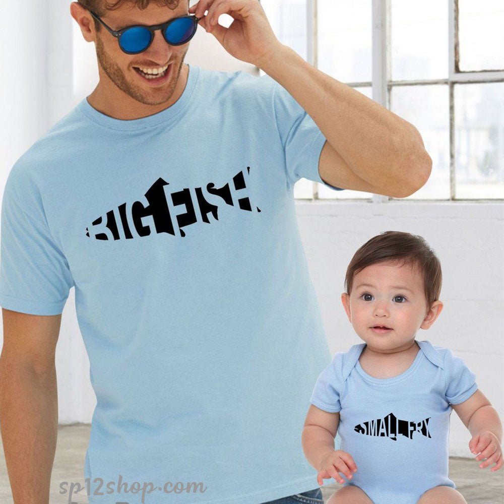 Father Daddy Daughter Dad Son Matching T shirts Big & Small Fish