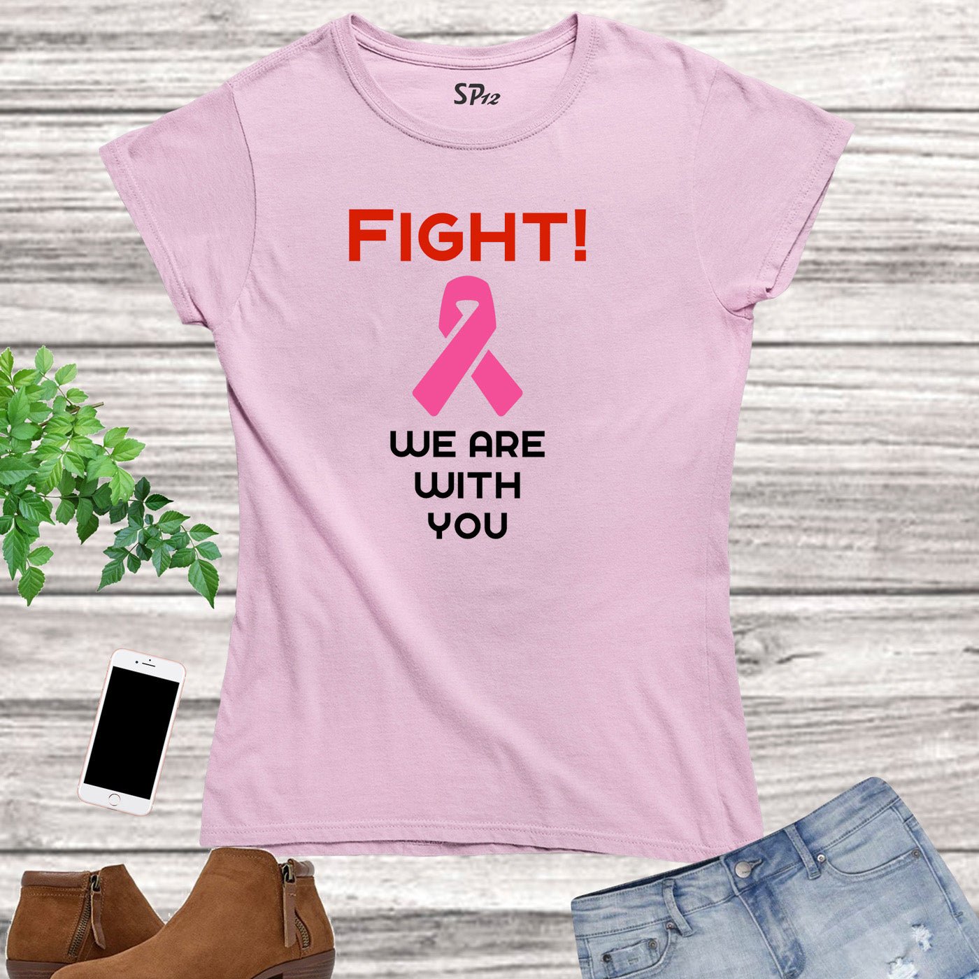 Fight Ribbon Breast Cancer Awareness Women T Shirt