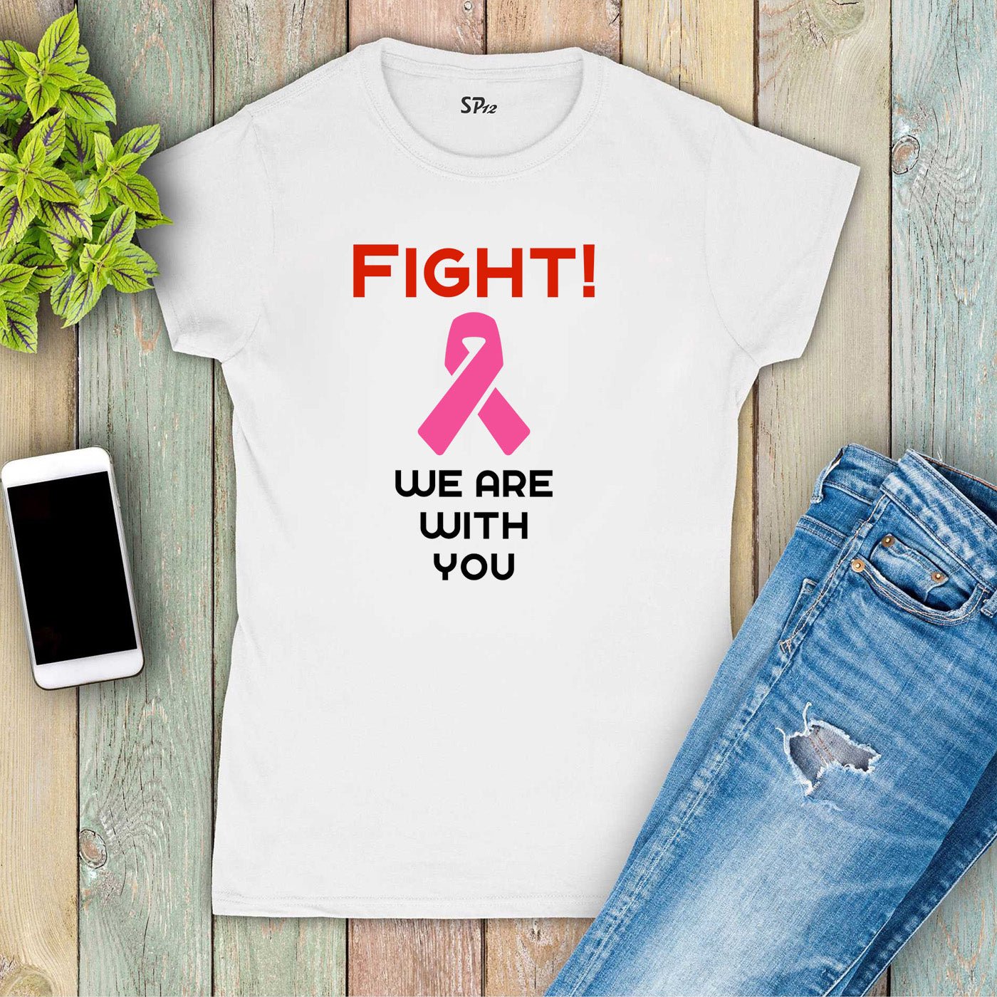 Fight Ribbon Breast Cancer Awareness Women T Shirt