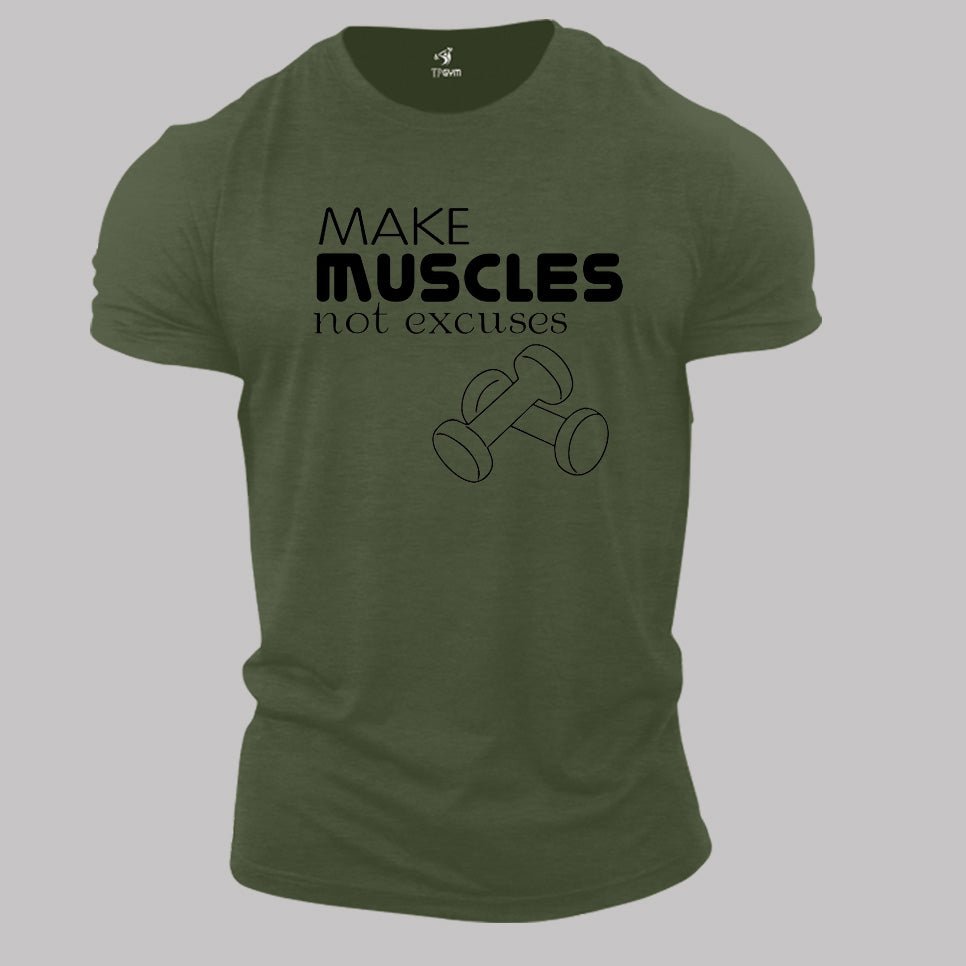 Fitness Crossfit Gym T Shirt Make Muscles Not Excuses Biceps