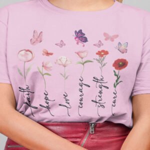 Floral Breast Cancer Pink Butterfly Shirt