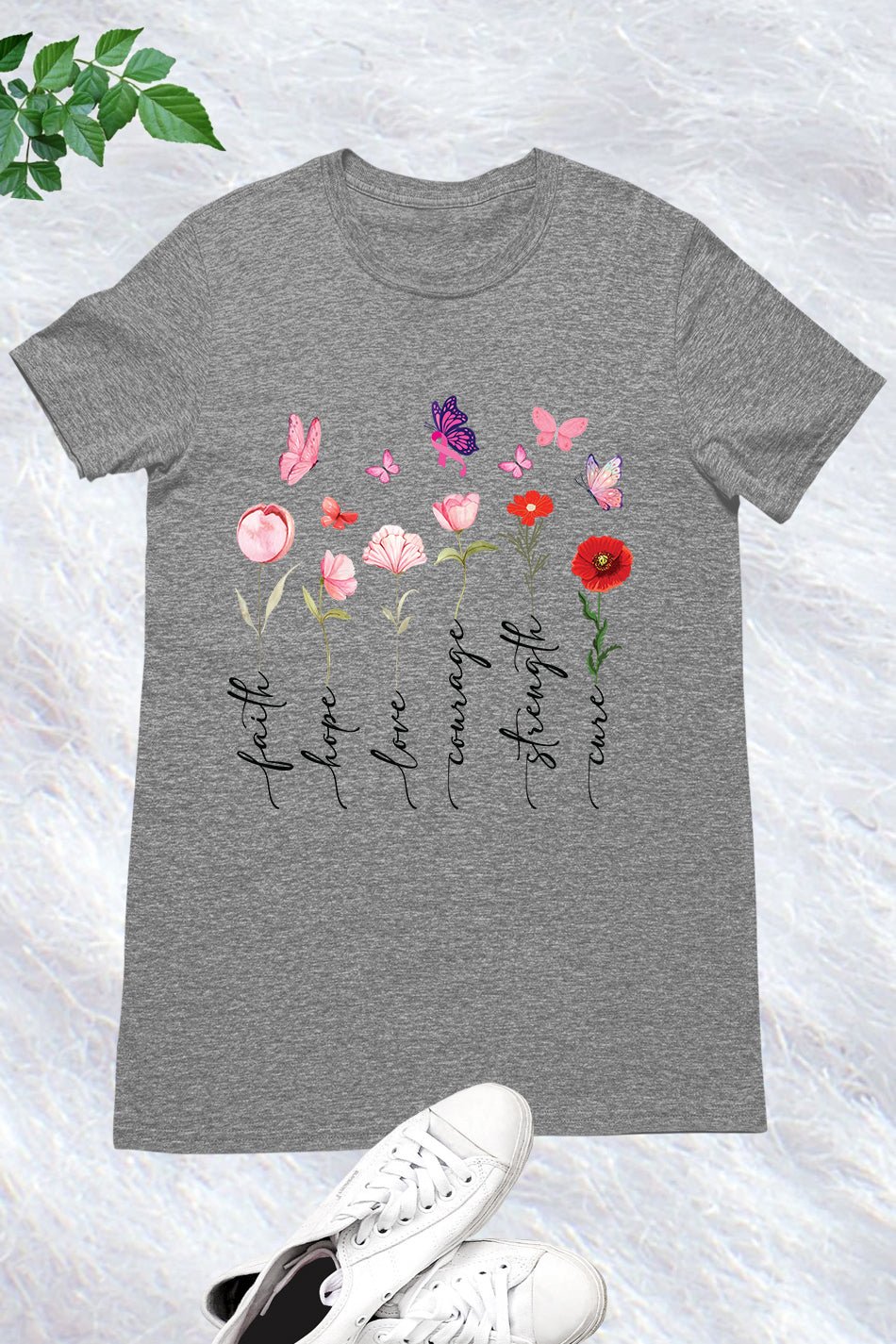 Floral Breast Cancer Pink Butterfly Shirt