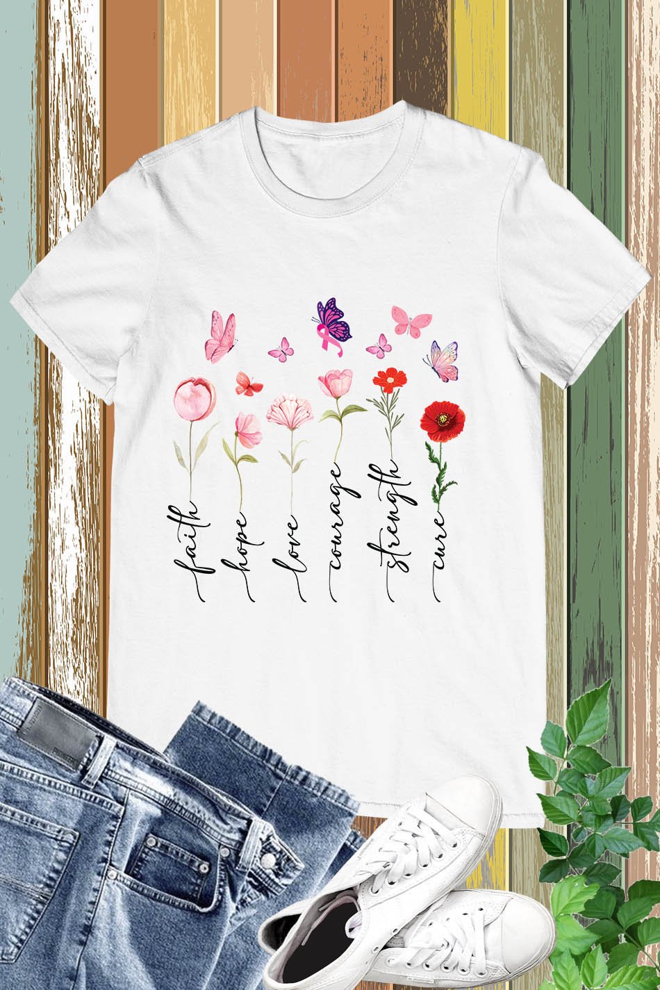 Floral Breast Cancer Pink Butterfly Shirt