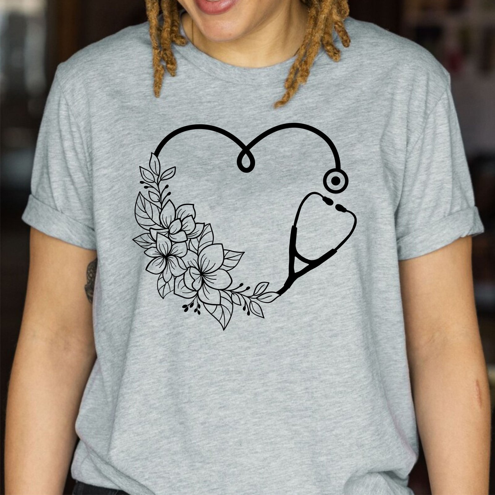 Floral Heart Stethoscope Nurse Life Doctor Nursing Assistant T-Shirts