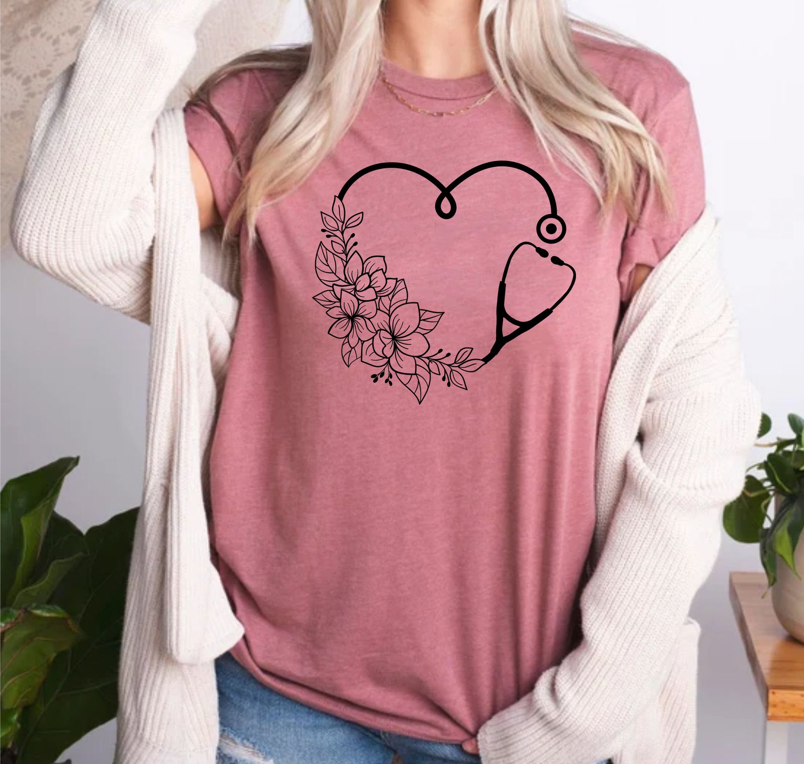 Floral Heart Stethoscope Nurse Life Doctor Nursing Assistant T-Shirts - Image 2