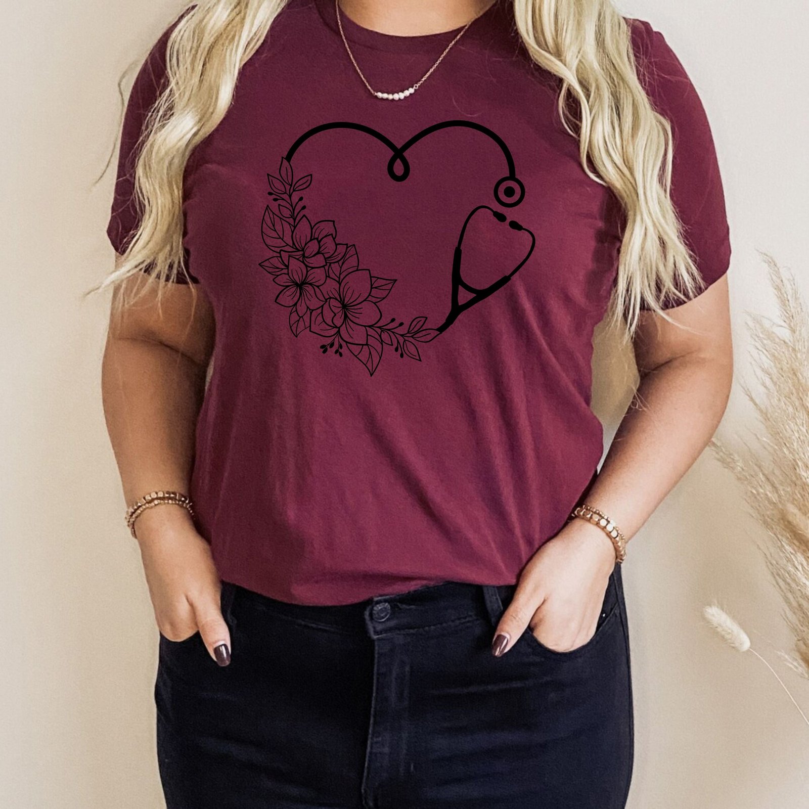Floral Heart Stethoscope Nurse Life Doctor Nursing Assistant T-Shirts - Image 5