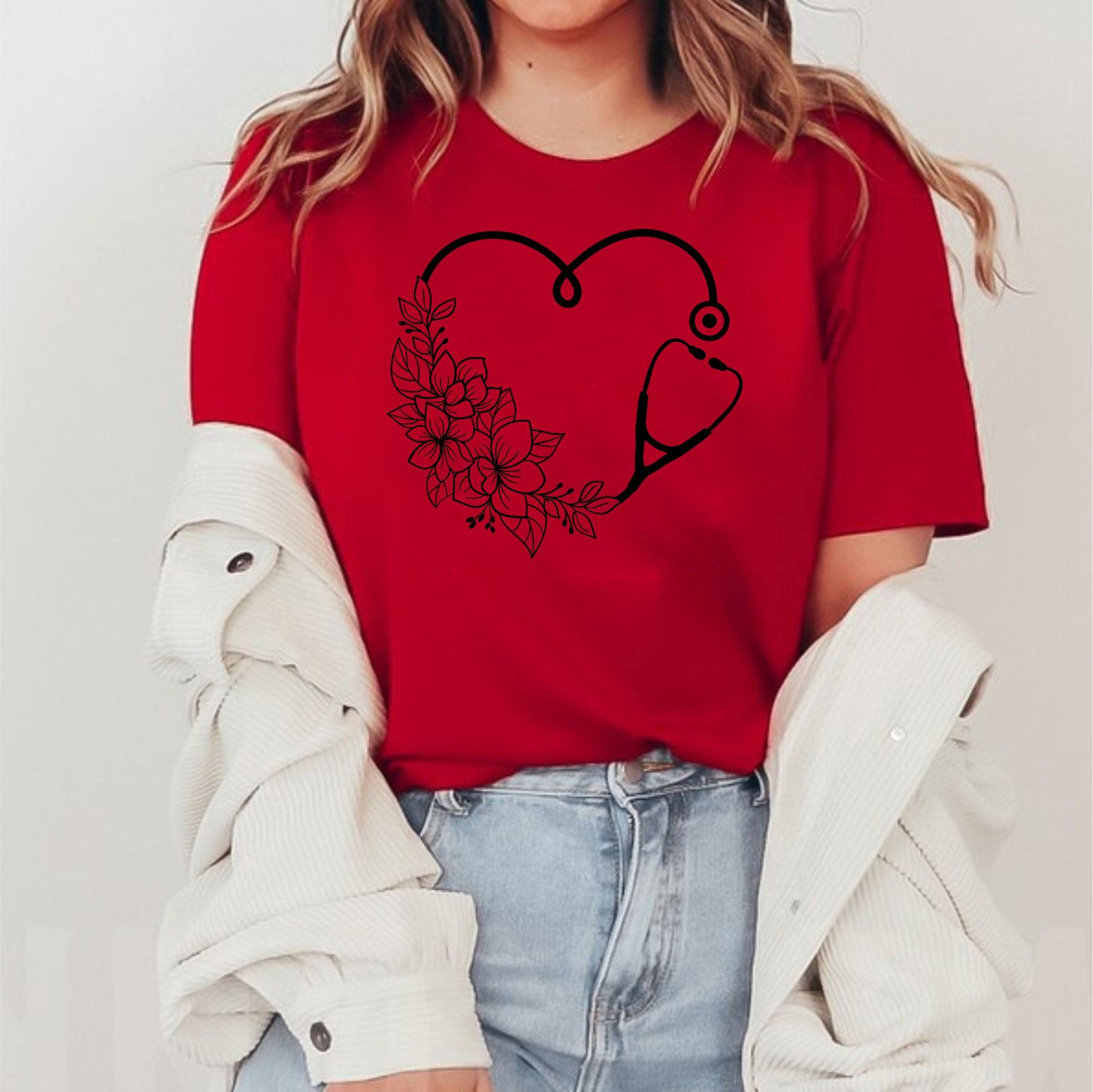 Floral Heart Stethoscope Nurse Life Doctor Nursing Assistant T-Shirts - Image 7