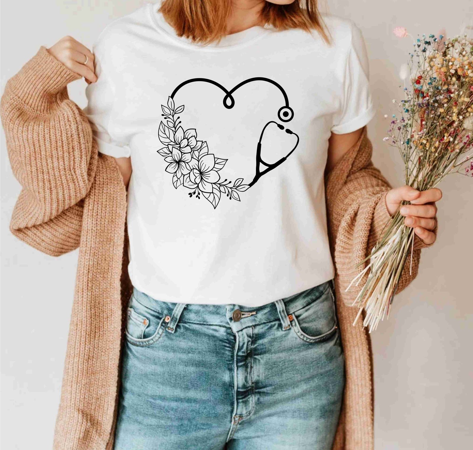Floral Heart Stethoscope Nurse Life Doctor Nursing Assistant T-Shirts - Image 8