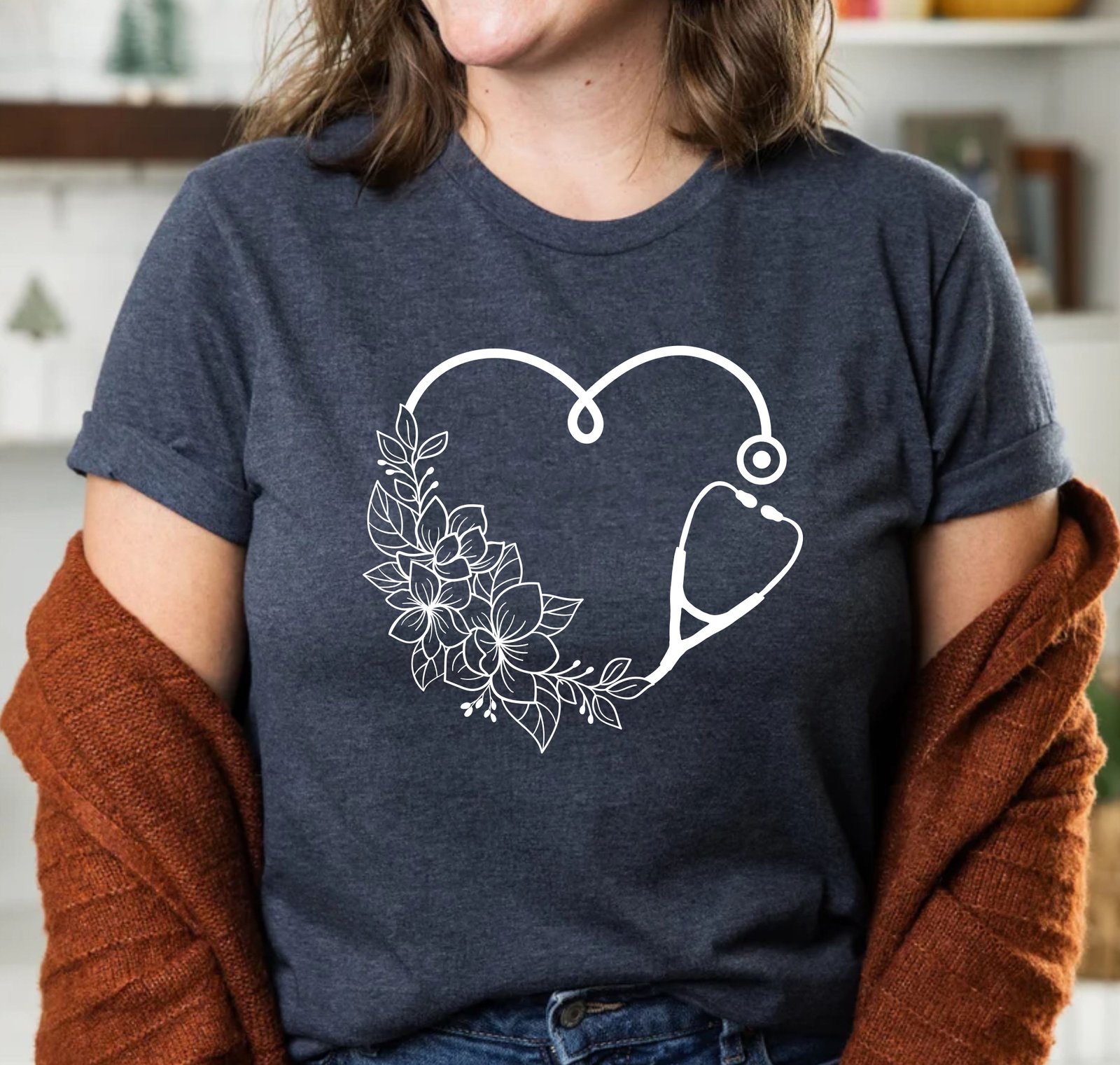 Floral Heart Stethoscope Nurse Life Doctor Nursing Assistant T-Shirts - Image 11