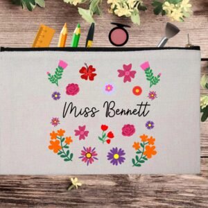 Floral Teachers Days Custom Teacher Appreciation Pouch Bag Pencil Case