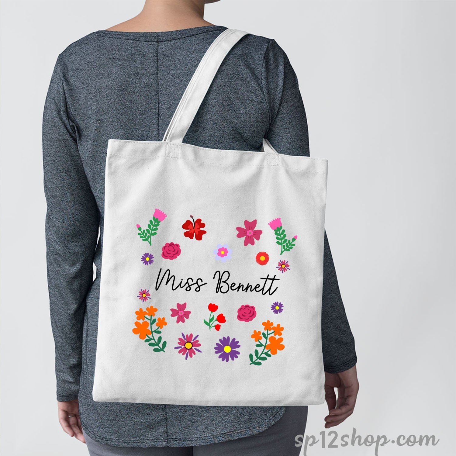 Floral Teachers Day Gifts Custom Teacher Appreciation Thank You Tote Bag - Image 5
