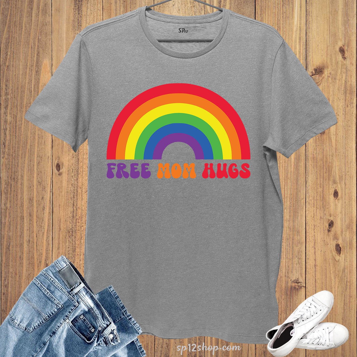Free Mom Hugs Rainbow Pride T-Shirt - Image 4