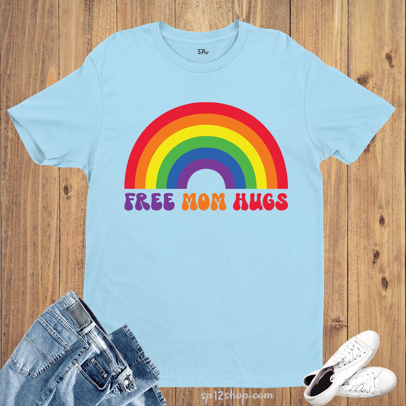 Free Mom Hugs Rainbow Pride T-Shirt - Image 3