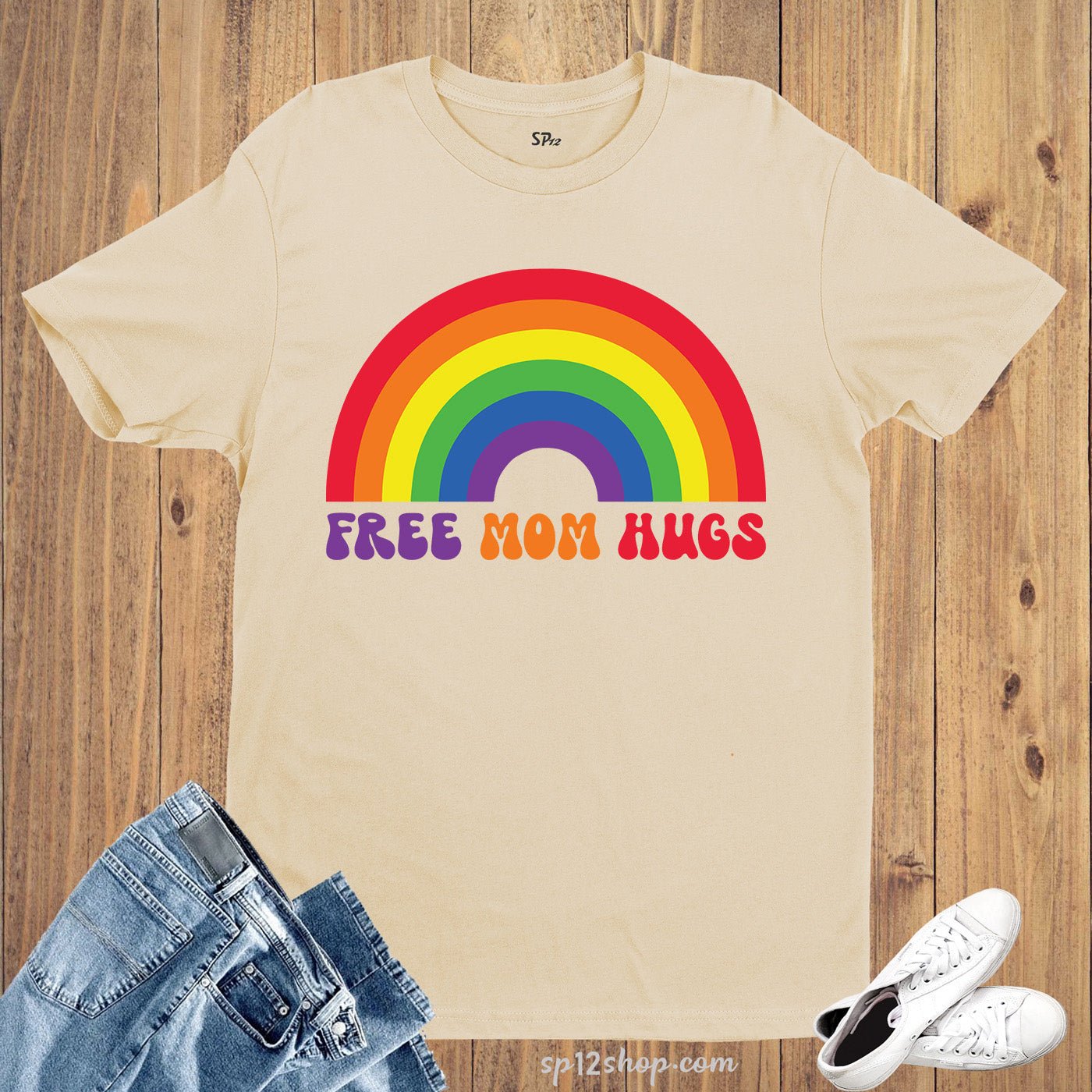 Free Mom Hugs Rainbow Pride T-Shirt - Image 7