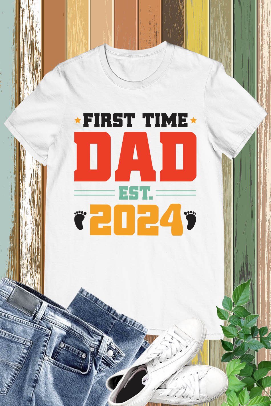 Dad EST 2024 Reveal Custom Short Sleeve Fathers Day T-Shirt Gift