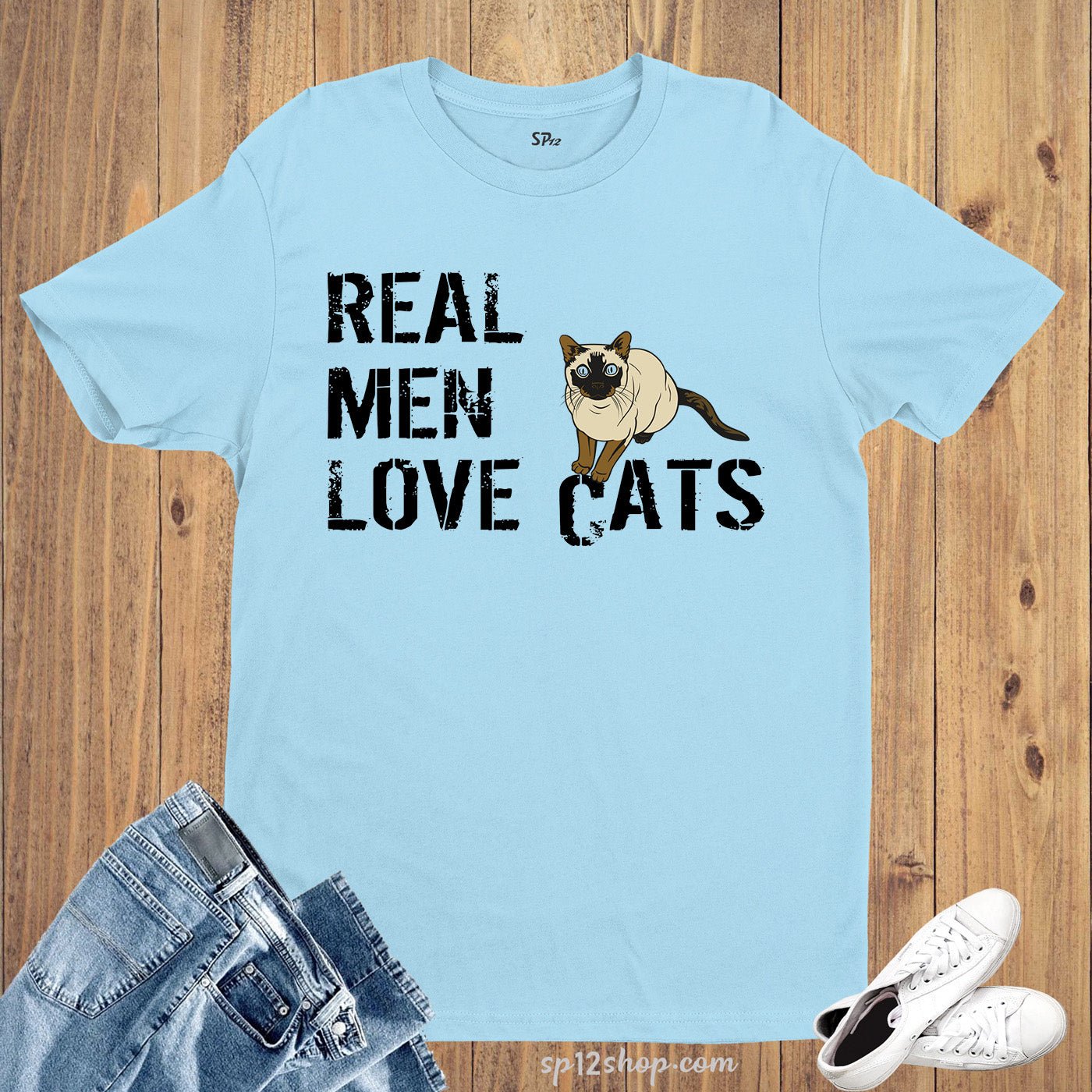Funny Animal Slogan t Shirt Real Men Love Cats