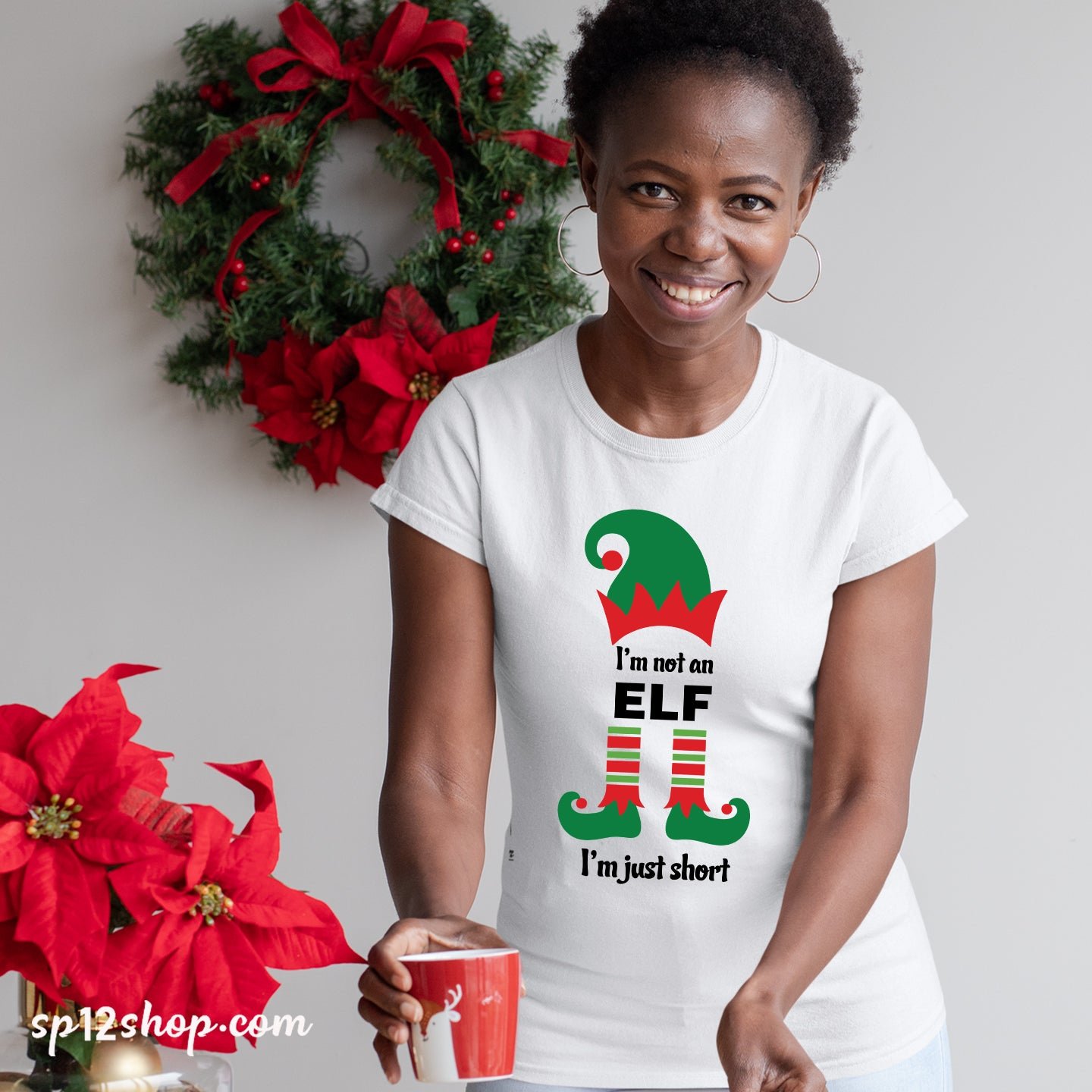 Funny Christmas Short Elf T Shirt Secret Santa Joke Gift Adult Women tee