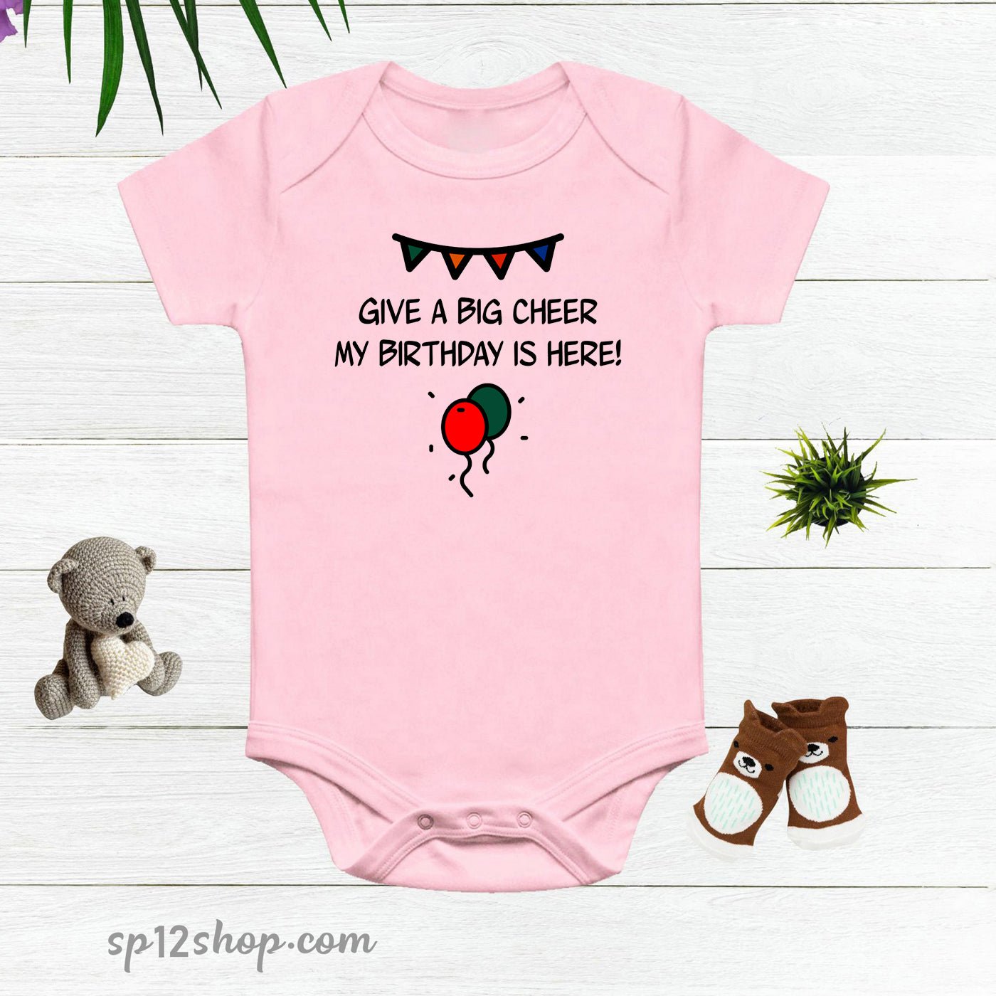 Give A Big cheer My Birthday Is Here Baby Bodysuit Onesie