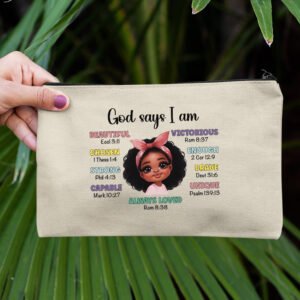 God Says I Am Pencil Case Makeup Bag for Afro Girls