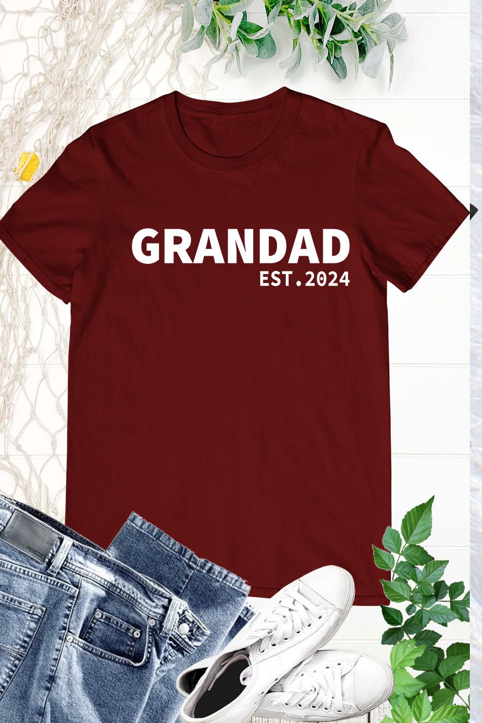 Grandpa Grandad Est 2024 Shirt Grandparent Tees - Image 3