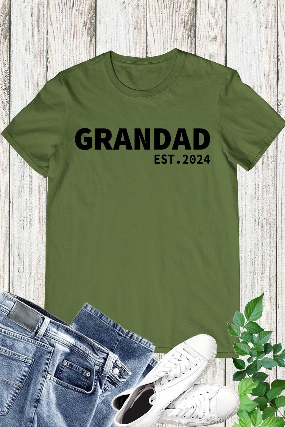 Grandpa Grandad Est 2024 Shirt Grandparent Tees - Image 4