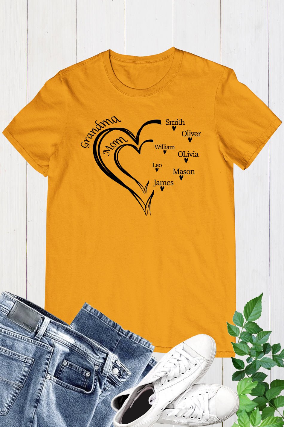 Grandma Mother Custom Heart T Shirt - Image 3