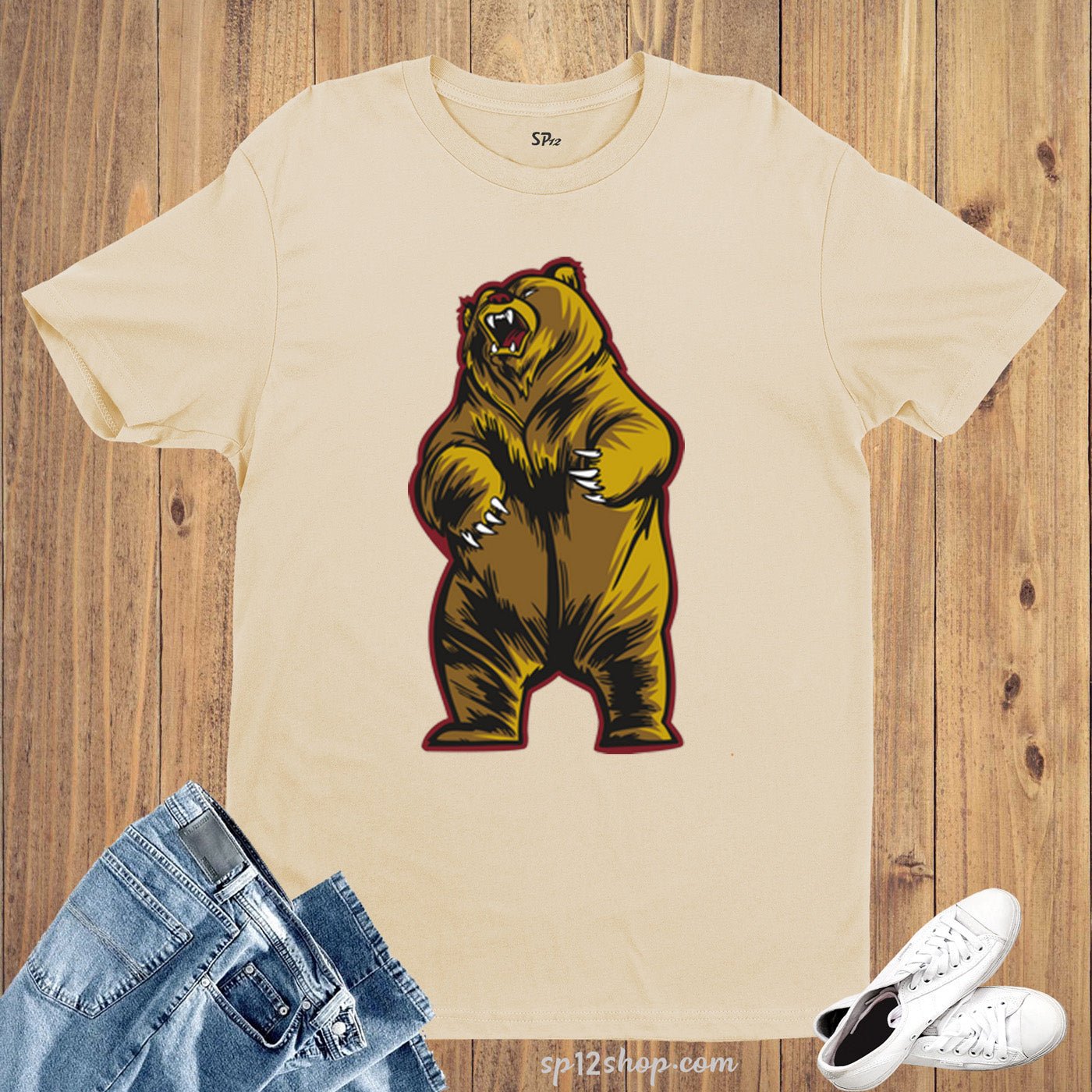 Graphic Wildlife Animal T Shirt Angry Bear Brave Character