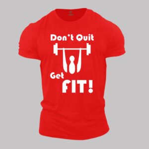 Gym Crossfit Fitness T Shirt Don't quit Get fit Barbells Push limits
