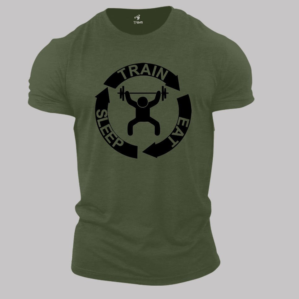 Gym Fitness Crossfit T shirt Train Sleep Eat Cycle Workout