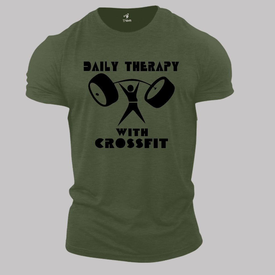 Gym Fitness T Shirt Daily Therapy With Crossfit