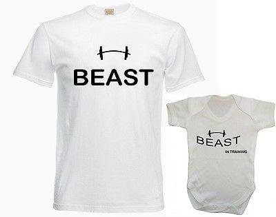 Father Daddy Daughter Dad Son Matching T shirts Dumbbells Beast in Training - Image 2