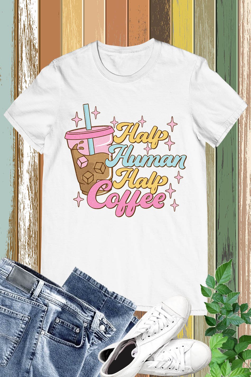 Funny Coffee Lover T Shirt Half Human Half Coffee Tee