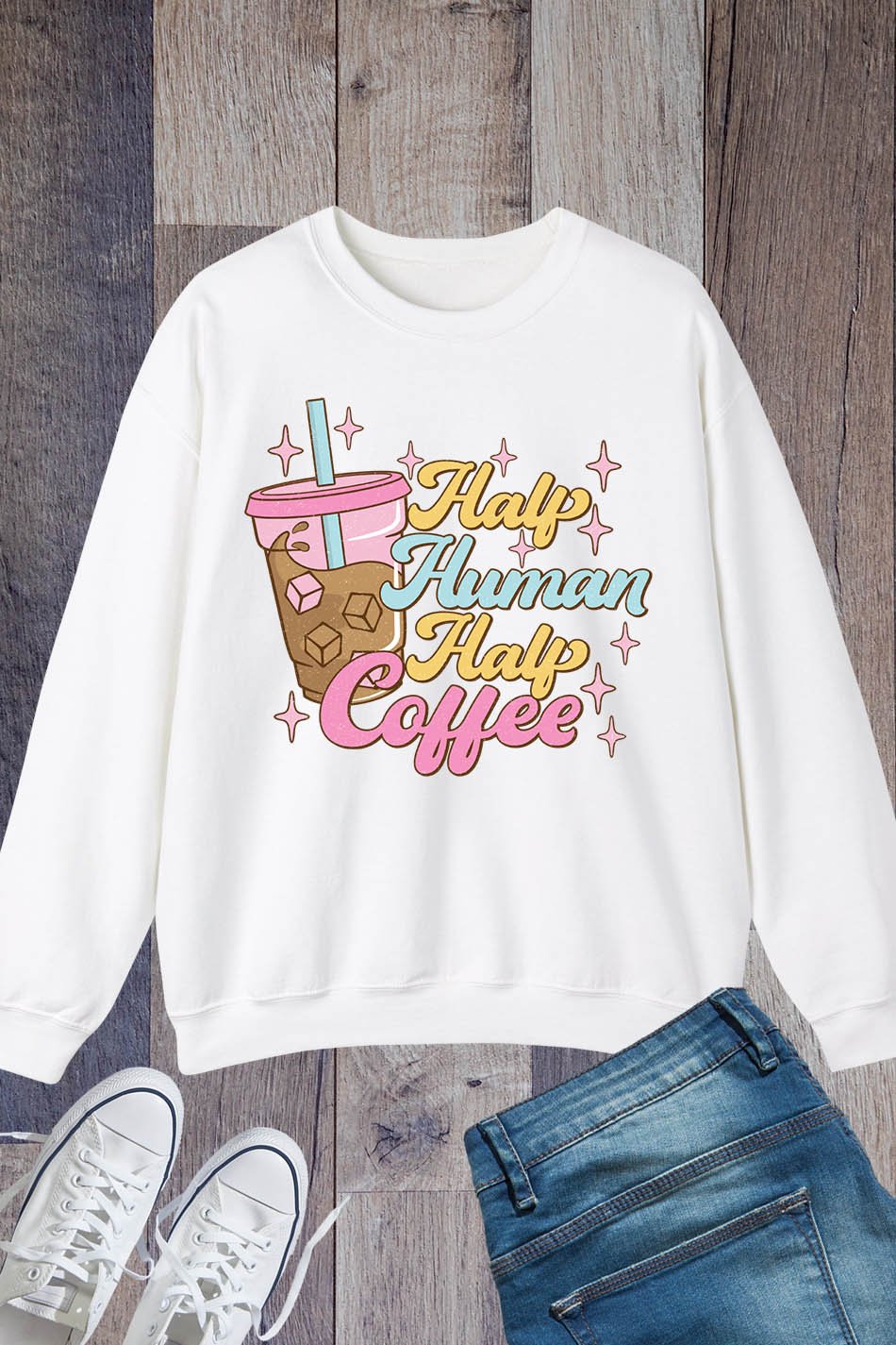 Funny Coffee Lover Sweatshirt Half Human Half Coffee Tee
