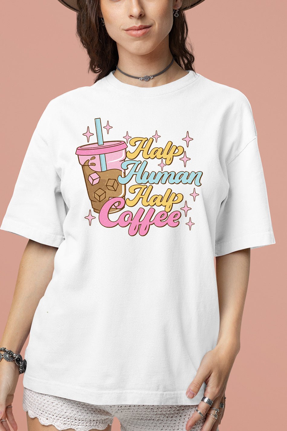 Funny Coffee Lover T Shirt Half Human Half Coffee Tee - Image 2