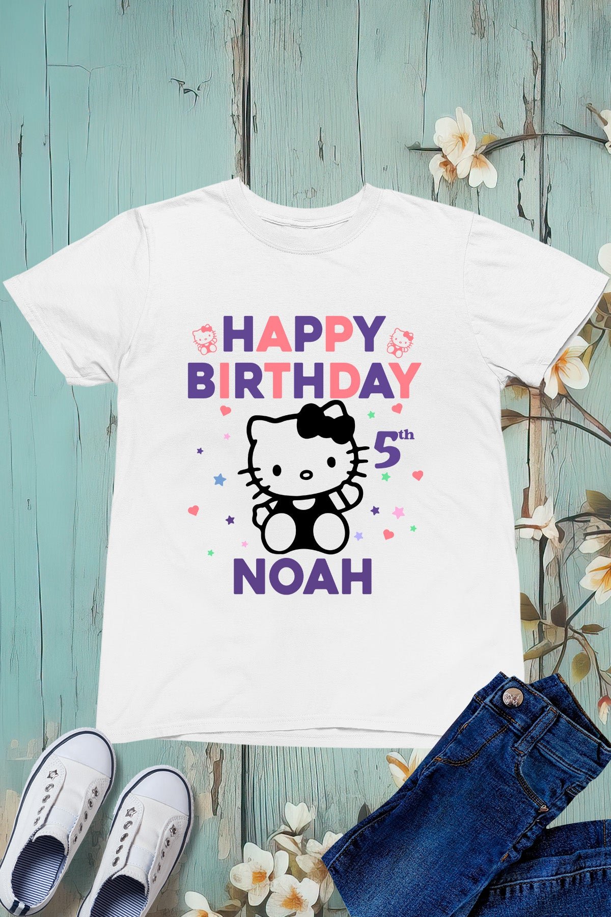 Kawaii Kitty Custom Birthday Girl Shirt