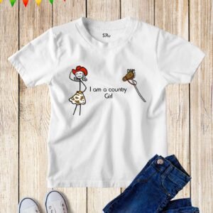 Kids I Am A Country Girl Horse Slogan T Shirt