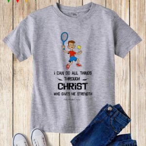 Kids Christ Strength Christian Tennis Player T Shirt
