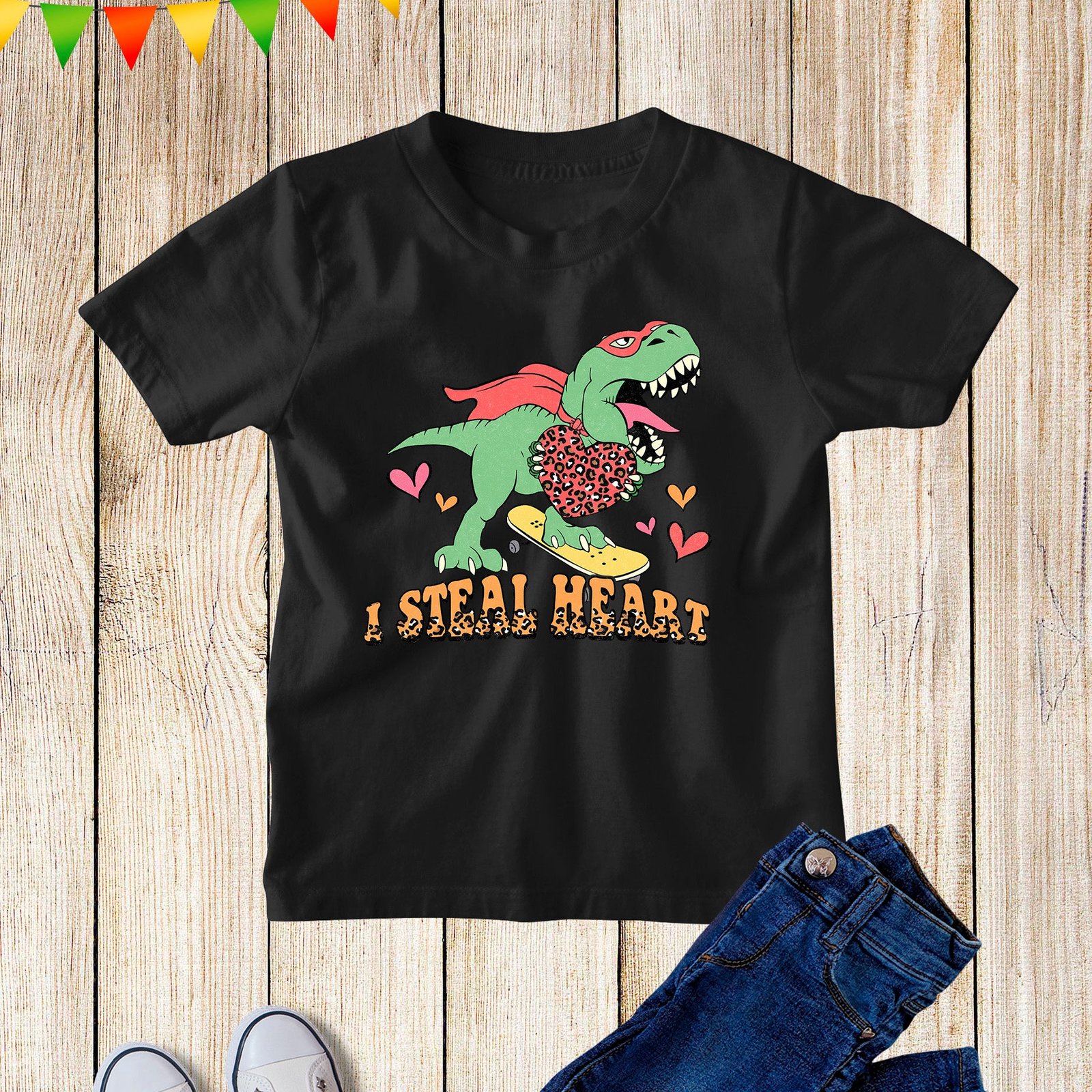 I Steal Hearts Trex Dino Boy Valentines Day Toddler T-Shirt