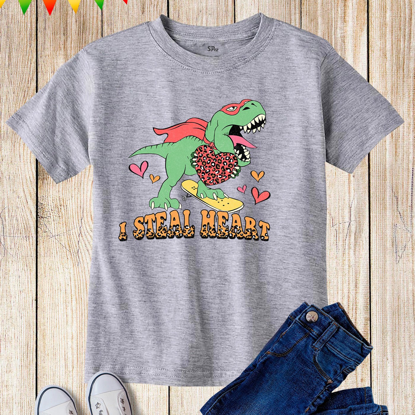I Steal Hearts Trex Dino Boy Valentines Day Toddler T-Shirt - Image 3