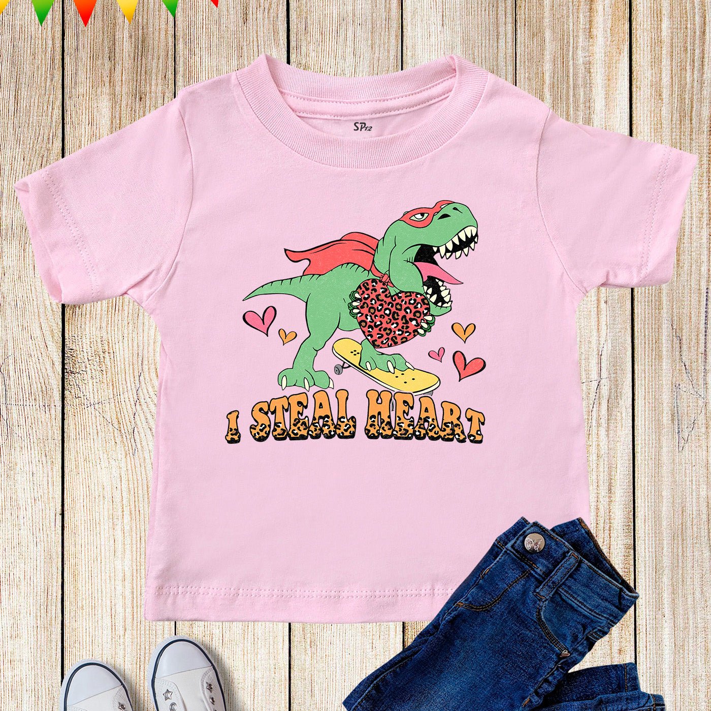 I Steal Hearts Trex Dino Boy Valentines Day Toddler T-Shirt - Image 4